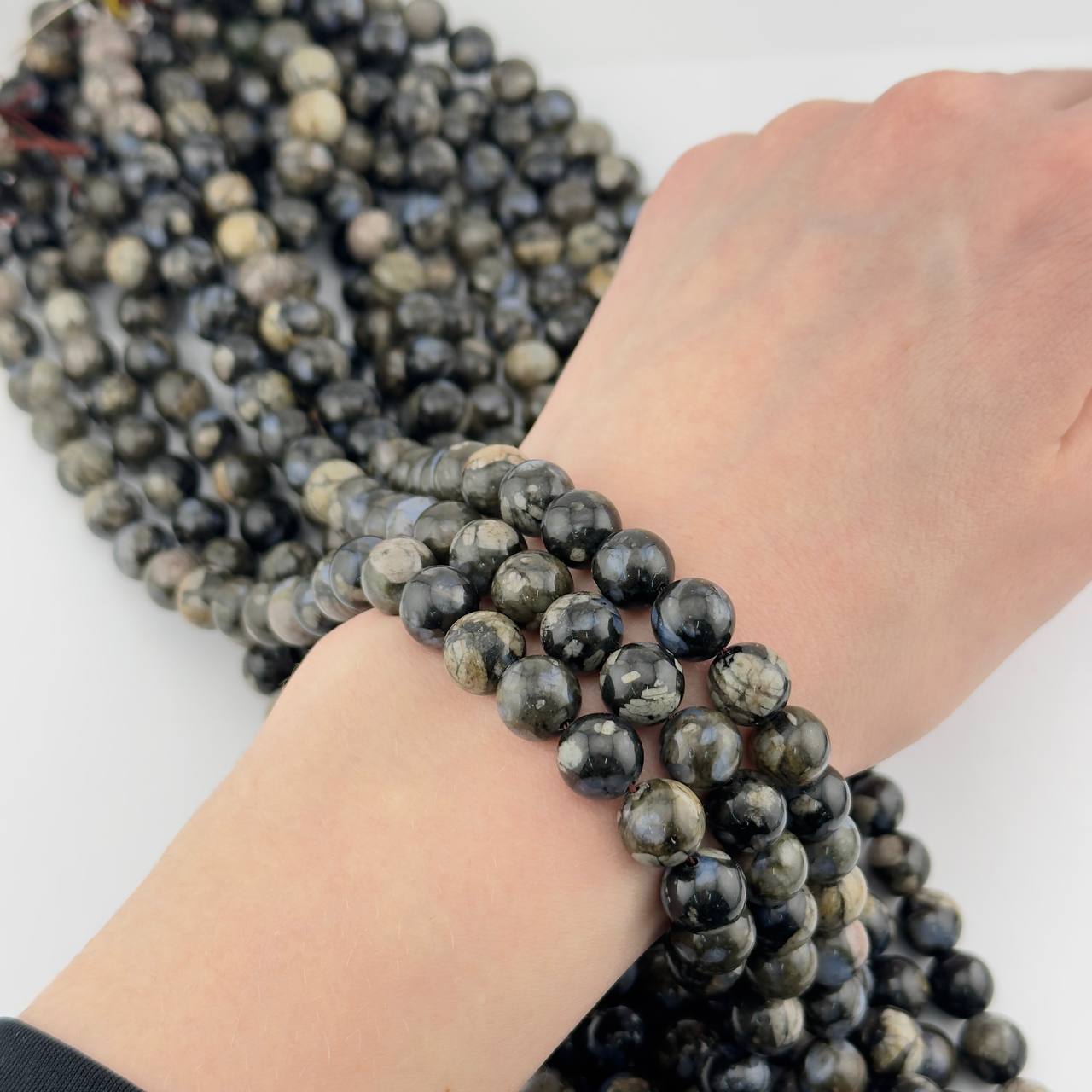 Бусины Опал серый глянцевый гладкий шар 6 8 10 12мм натуральный камень