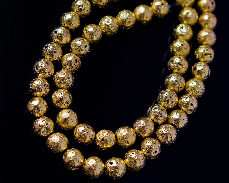 Бусины Лава вулканическая металлизированная цвет золото размеры 6мм 8мм 10мм 6 мм Золотой