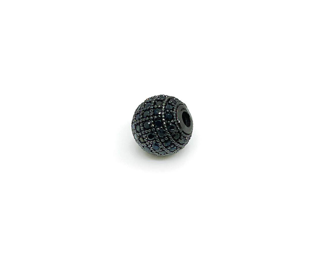 Ювелирная бусина Шар с черными фианитами цвет черный размер 6мм, 8мм, 10мм 6 мм Черный