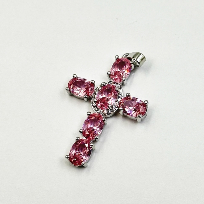 Подвеска Крестик с фианитами размер 30*22мм цвет серебро