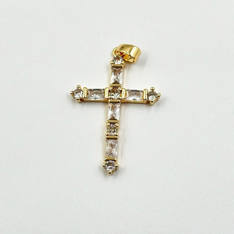 Подвеска Крестик с фианитами цвет золото 18*30мм