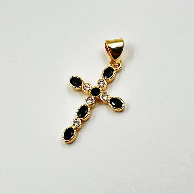 Подвеска Крестик с фианитами цвет золото 17,5*26мм