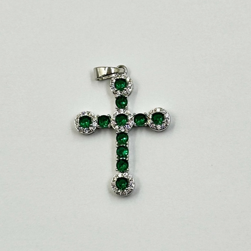 Подвеска Крестик с фианитами цвет серебро 20*26мм