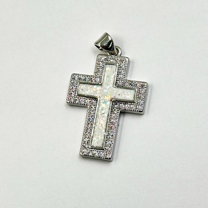 Подвеска Крестик с фианитами цвет серебро 19*29мм