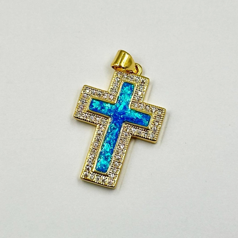 Подвеска Крестик с фианитами цвет золото 19*29мм