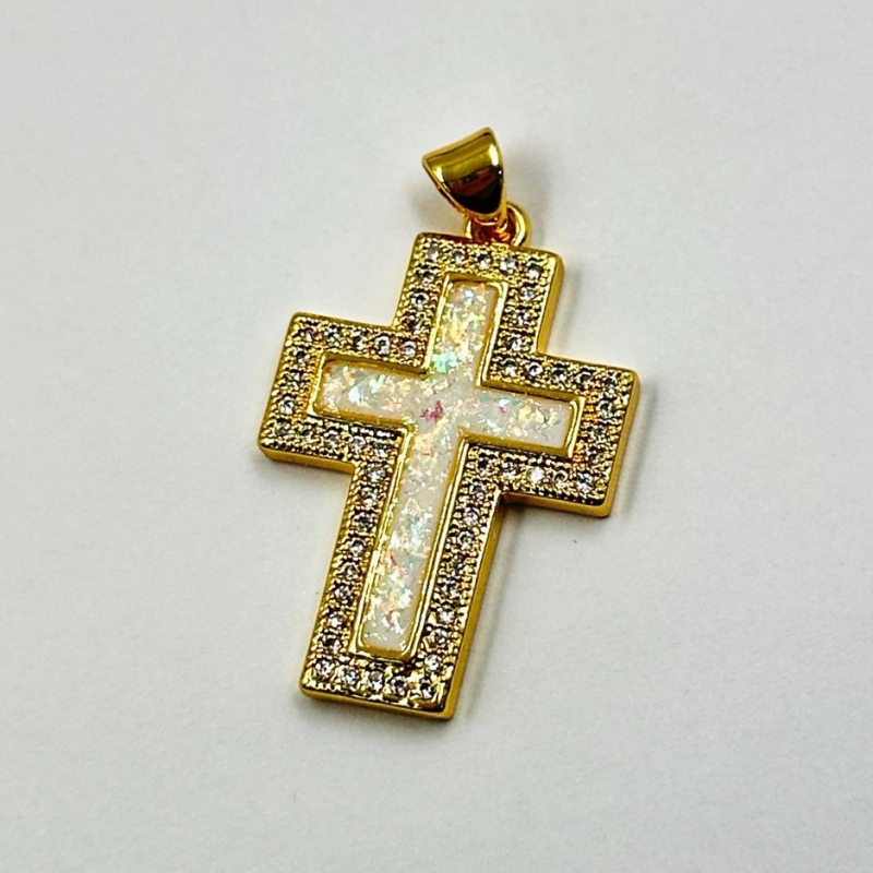 Подвеска Крестик с фианитами цвет золото 19*29мм