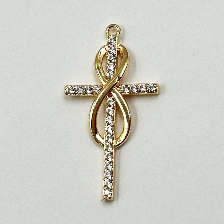Подвеска Крестик с фианитами цвет золото 10*22,5мм