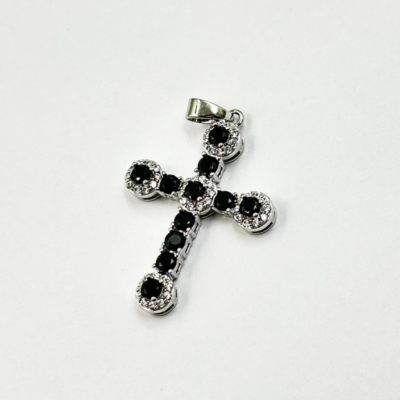 Подвеска Крестик с фианитами цвет серебро 20*26мм